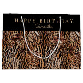 名前パーソナライズされた付きアニマルプリントパターン ラージペーパーバッグ (裏面)