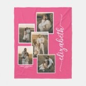 名前パーソナライズされた付きピンク5フォトコラージュ フリースブランケット (正面)