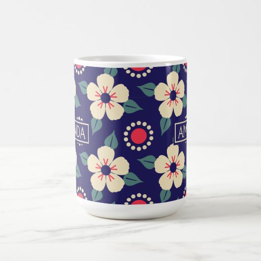 名前パーソナライズされた付きフローラコーヒーマグ コーヒーマグカップ (中央)