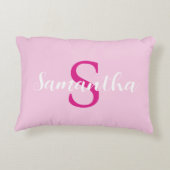 名前パーソナライズされた付きホットピンク枕イニシャル アクセントクッション (裏面)