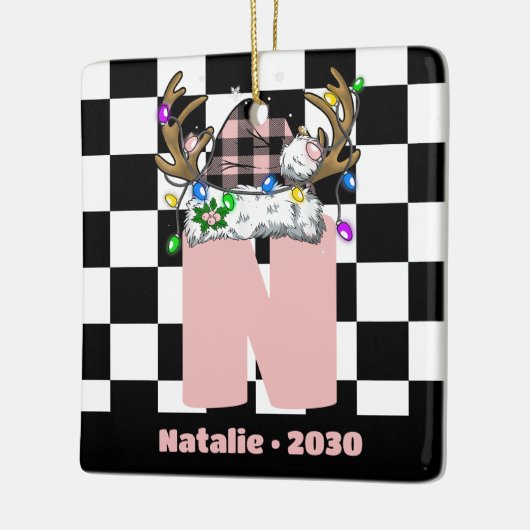 名前パーソナライズされた付きモノグラム家族クリスマス セラミックオーナメント (左)