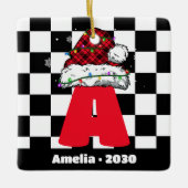 名前パーソナライズされた付きモノグラム家族クリスマス セラミックオーナメント (正面)