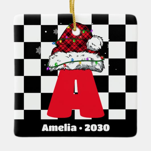 名前パーソナライズされた付きモノグラム家族クリスマス セラミックオーナメント (正面)