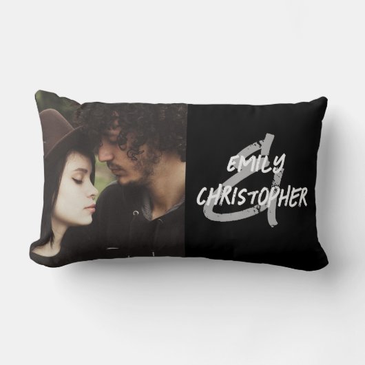 名前パーソナライズされた付き写真枕 ランバークッション (正面)