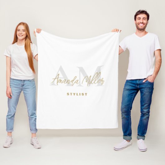 名前パーソナライズされた付き白金ゴールドモノグラモダンム フリースブランケット (インサイチュ)