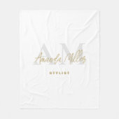 名前パーソナライズされた付き白金ゴールドモノグラモダンム フリースブランケット (正面)