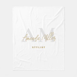 名前パーソナライズされた付き白金ゴールドモノグラモダンム フリースブランケット