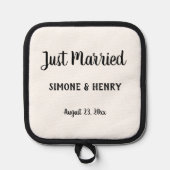 名前パーソナライズされた付き結婚たった今結婚しました 鍋敷き (正面)