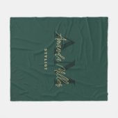名前パーソナライズされた付き緑の金ゴールドモノグラモダンム フリースブランケット (正面(横))