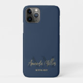 名前パーソナライズされた付き青金ゴールドモノグラモダンム Case-Mate iPhoneケース (裏)