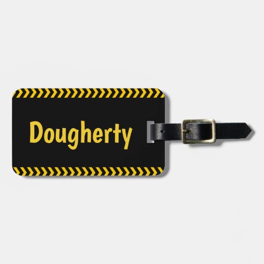 名前パーソナライズされた付き黒の警告テープ ラゲッジタグ (正面横)