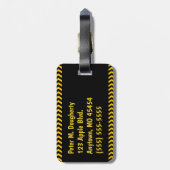 名前パーソナライズされた付き黒の警告テープ ラゲッジタグ (裏面縦)