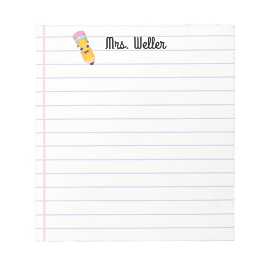 名前パーソナライズされた先生かわいい笑顔の鉛筆 ノートパッド (正面)