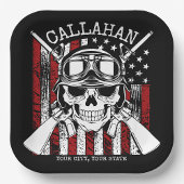 名前パーソナライズされた兵士スカルデュアルガン米国国旗 ペーパープレート