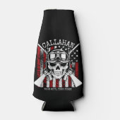 名前パーソナライズされた兵士スカルデュアルガン米国国旗 ボトルクーラー (正面)