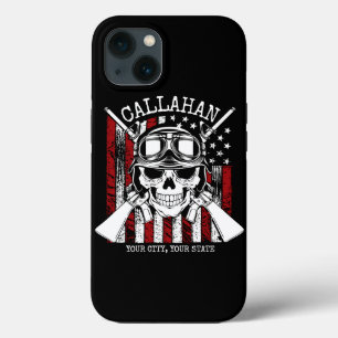 名前パーソナライズされた兵士スカルデュアルガン米国国旗 iPhone 13ケース
