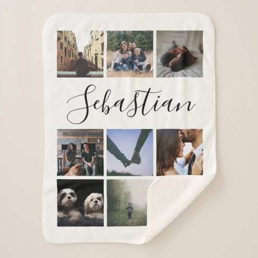 名前パーソナライズされた写真のコラージュ シェルパブランケット (正面)