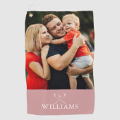 名前パーソナライズされた写真ほこりっぽいバラピンク ゴルフタオル (正面)