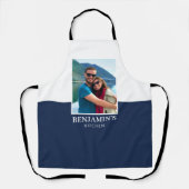 名前パーソナライズされた写真ダークブルーモダン エプロン (正面)
