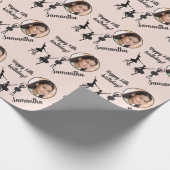 名前パーソナライズされた写真時代バレエ赤面ピンク ラッピングペーパー (角)