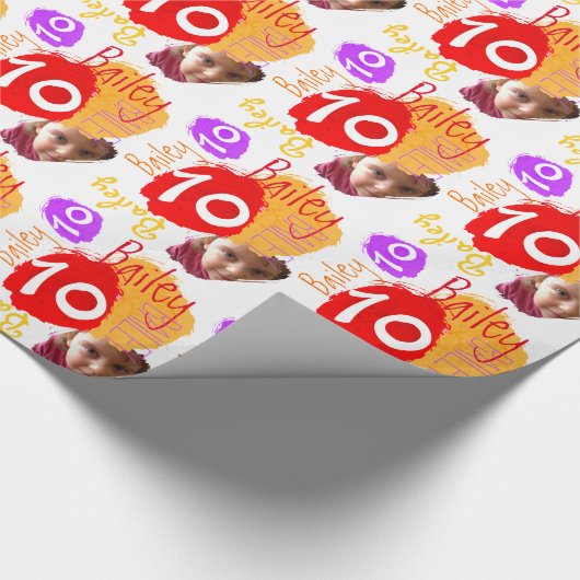名前パーソナライズされた写真10th birthdayラップ絵を描 ラッピングペーパー (角)