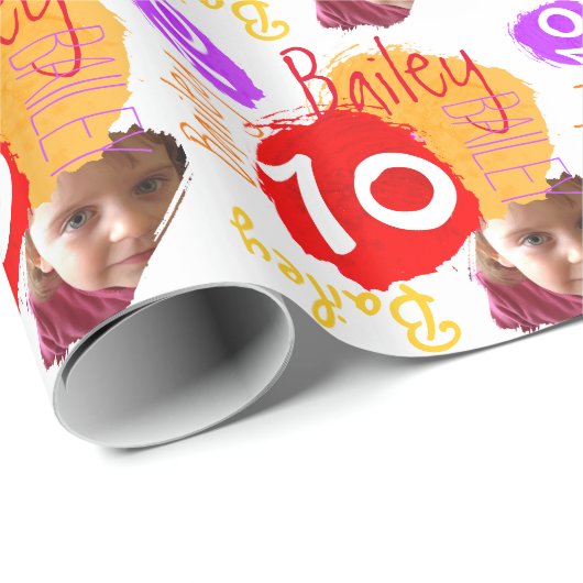 名前パーソナライズされた写真10th birthdayラップ絵を描 ラッピングペーパー (ロールコーナー)