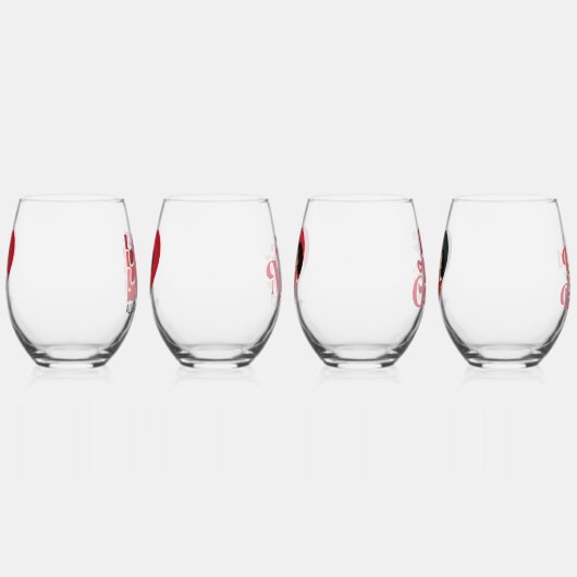 名前パーソナライズされた写真4カップル引用文 ステムなしワイングラス (右)