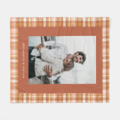 名前パーソナライズされた写真Warm Gingham Plaid自然 フリースブランケット (正面(横))