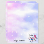 名前パーソナライズされた固定紙ピンクユニコーン (正面/裏面)