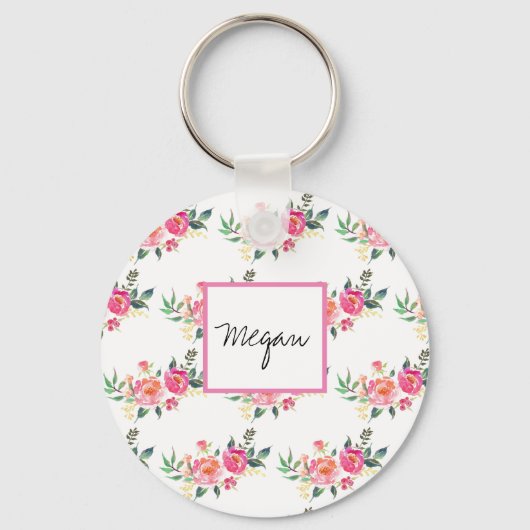 名前パーソナライズされた女の子の花モノグラム キーホルダー (正面)