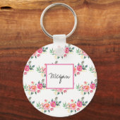 名前パーソナライズされた女の子の花モノグラム キーホルダー (正面)