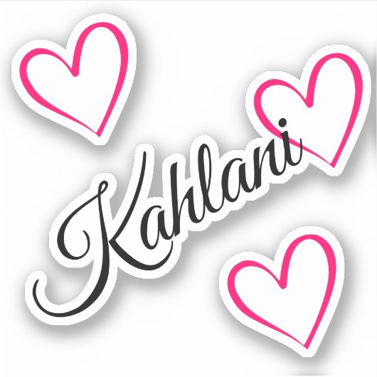 名前パーソナライズされた女の子ピンク書道ハート名 シール (正面)