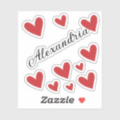 名前パーソナライズされた女の子赤い書道ハート シール (シート)