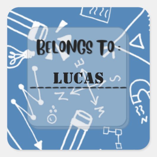 名前パーソナライズされた学校ラベルステッカースクエア スクエアシール (正面)