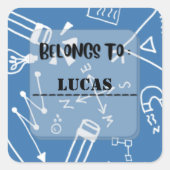 名前パーソナライズされた学校ラベルステッカースクエア スクエアシール (正面)