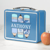 名前パーソナライズされた学生鉛筆ブルー メタルランチボックス (インサイチュ)