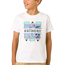 名前パーソナライズされた学生鉛筆ブルーTシャツ