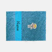 名前パーソナライズされた宇宙飛行士スカイブルーグリッター フリースブランケット (正面(横))