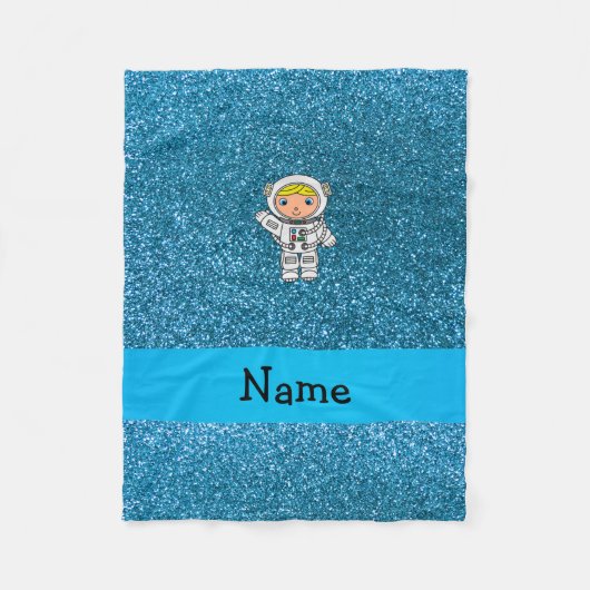 名前パーソナライズされた宇宙飛行士スカイブルーグリッター フリースブランケット (正面)