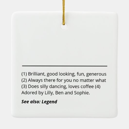 名前パーソナライズされた定義のミニマモダンリスト セラミックオーナメント (裏面)