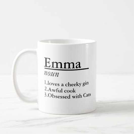 名前パーソナライズされた定義グレーサテンマグレーザー コーヒーマグカップ (左)