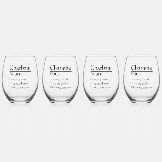 名前パーソナライズされた定義タンブラー ステムなしワイングラス (正面)