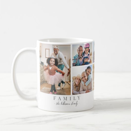 名前パーソナライズされた家族の写真のコラージュ コーヒーマグカップ (左)