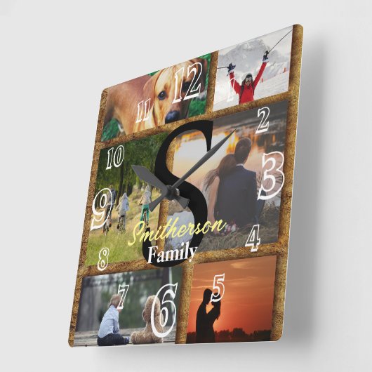 名前パーソナライズされた家族の写真ウォールクロック スクエア壁時計 (傾斜)