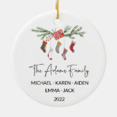 名前パーソナライズされた家族クリスマス飾り セラミックオーナメント (裏面)