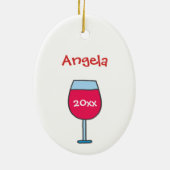 名前パーソナライズされた年の赤ワイングラスで セラミックオーナメント (裏面)