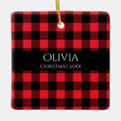 名前パーソナライズされた年バッファロープレイド セラミックオーナメント (正面)