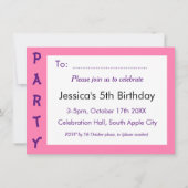 名前パーソナライズされた年齢ピンクかわいらし誕生日パーティー 招待状 (裏面)