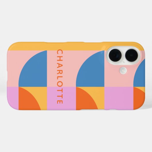 名前パーソナライズされた幾何モダンピンクブルーはっきりした Case-Mate iPhoneケース (裏面 (横))