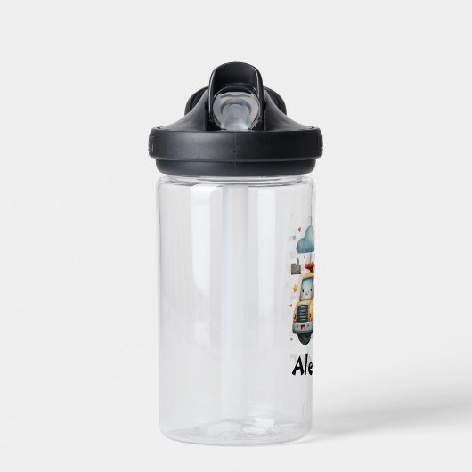 名前パーソナライズされた建築車男の赤ちゃん ウォーターボトル (正面)